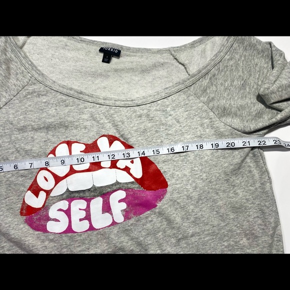 Torrid Grey Off The Shoulder “Love Ya Self “ Woman’s 70% Cotton Sweater 1X - Picture 15 of 16